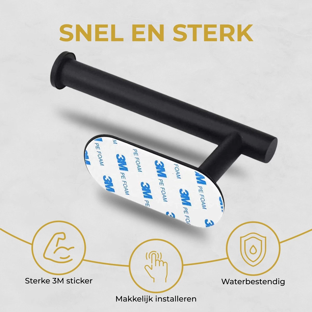 HGMD® WC Rolhouder Zelfklevend - Zwart - Toiletrolhouder Zwart - Toiletrolhouder Zonder Boren - Afbeelding 2