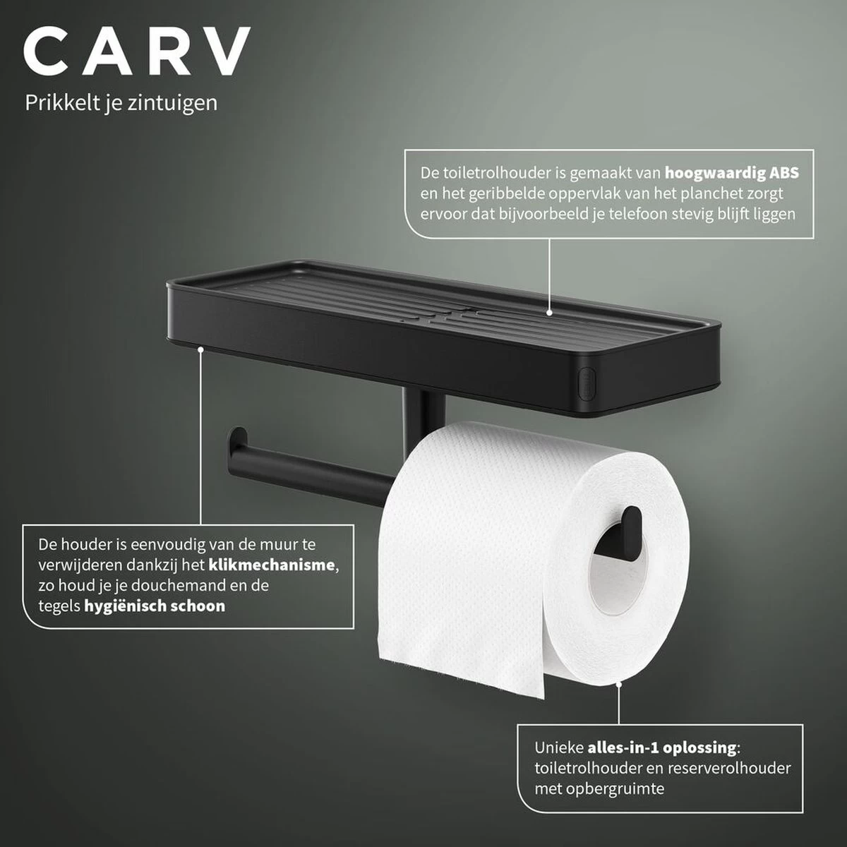 Tiger Carv - Toiletrolhouder Met Planchet - Zwart - Afbeelding 7