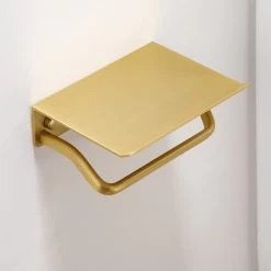 Lopoleis WC Rolhouder RVS – Goud – Toiletrolhouder – Zelfklevend – WC-Rolhouder Zonder Boren – Toiletrolhouder Met Plankje – WC Rolhouder Goud – Badkamer Accessoires