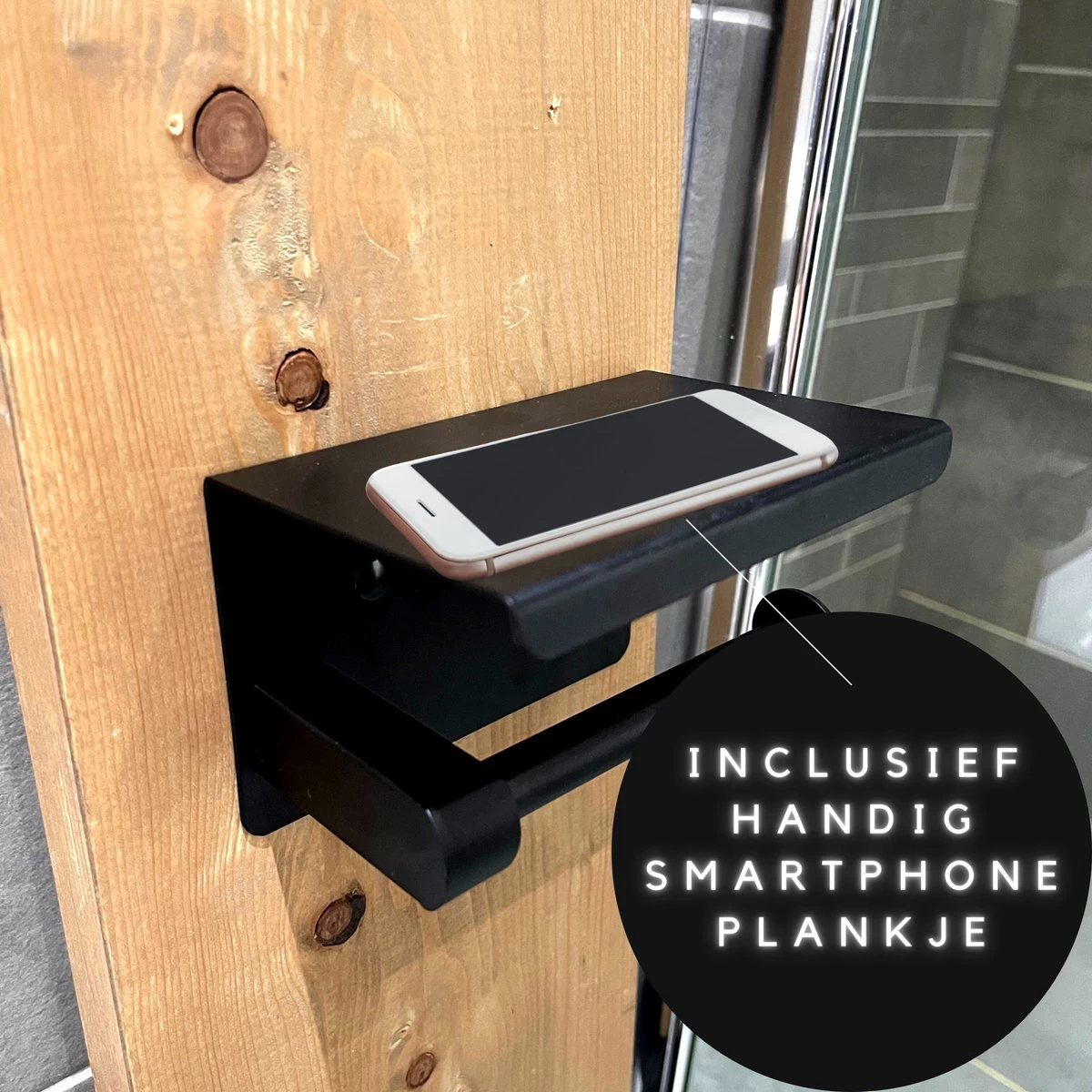 WC Rolhouder - Zelfklevend Toiletrolhouder Met Plankje - WC Papier Houder Zonder Boren - WC Rolhouder Met Plankje - Toiletrolhouder - Toiletrolhouder Zwart - Fienosa - Afbeelding 5