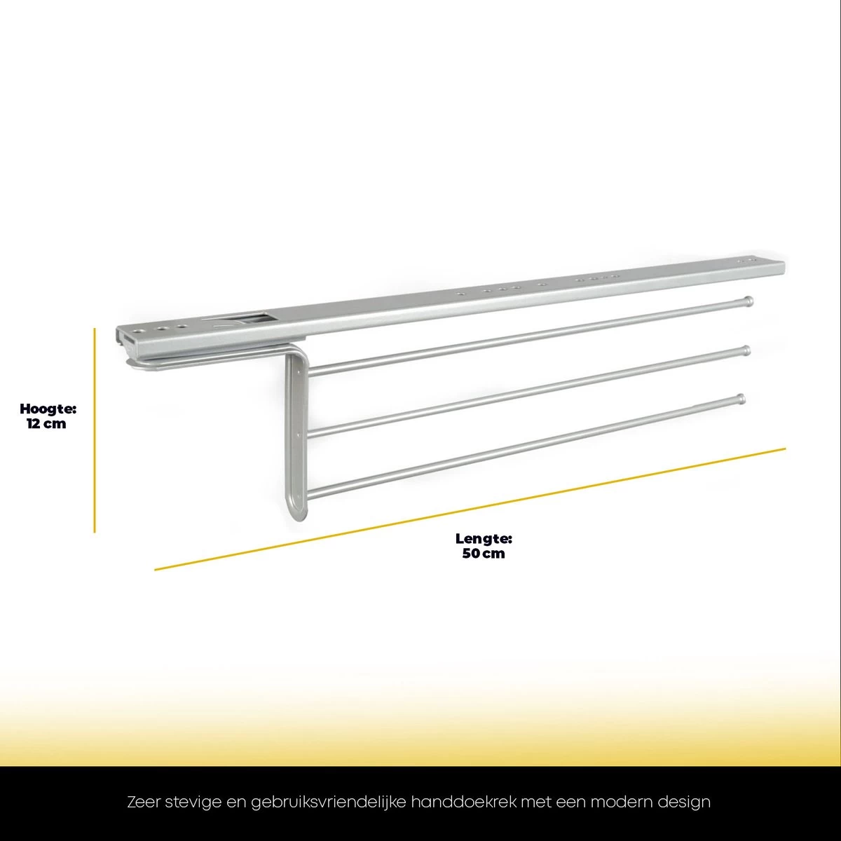 Eleganca Handdoekrek – Handdoekhouder – Handoekstang – Ideaal Voor In Keukenkastjes – Uittrekbaar – 39cm Tot 50cm – 3 Armen – Handdoekrek Badkamer – Inclusief Bevestigingsmateriaal – Handdoekhouder Keuken – Zilver - Afbeelding 2
