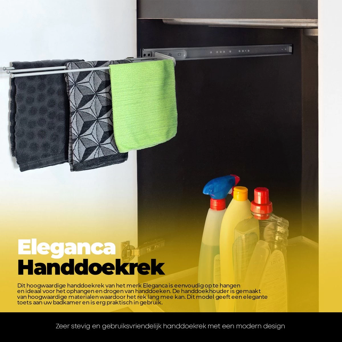 Eleganca Handdoekrek – Handdoekhouder – Handoekstang – Ideaal Voor In Keukenkastjes – Uittrekbaar – 39cm Tot 50cm – 3 Armen – Handdoekrek Badkamer – Inclusief Bevestigingsmateriaal – Handdoekhouder Keuken – Zilver - Afbeelding 6