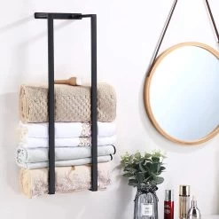 Handdoekrek - 40 Cm - RVS - Handdoekhouder BaderiQ Paris Small - MODEL 2023 - Badkamer Of Toiletruimte - Schroeven Of Plakken - Handdoekenhouders - Handdoekhaak - Rvs Mat Zwart Poedercoating - Small H40xB20xD14 - Ook Beschikbaar In 70 Cm