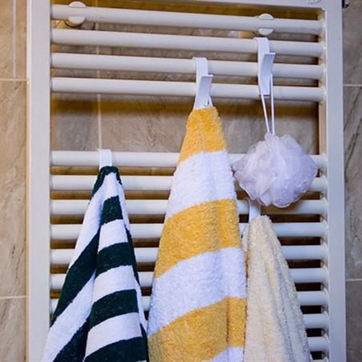 Merkloos 6x Handdoek Haak - Kleding Haak Voor Radiator - Handdoek Houder Hangend Aan Verwarming - Badkamer Haken Hangend - Afbeelding 5