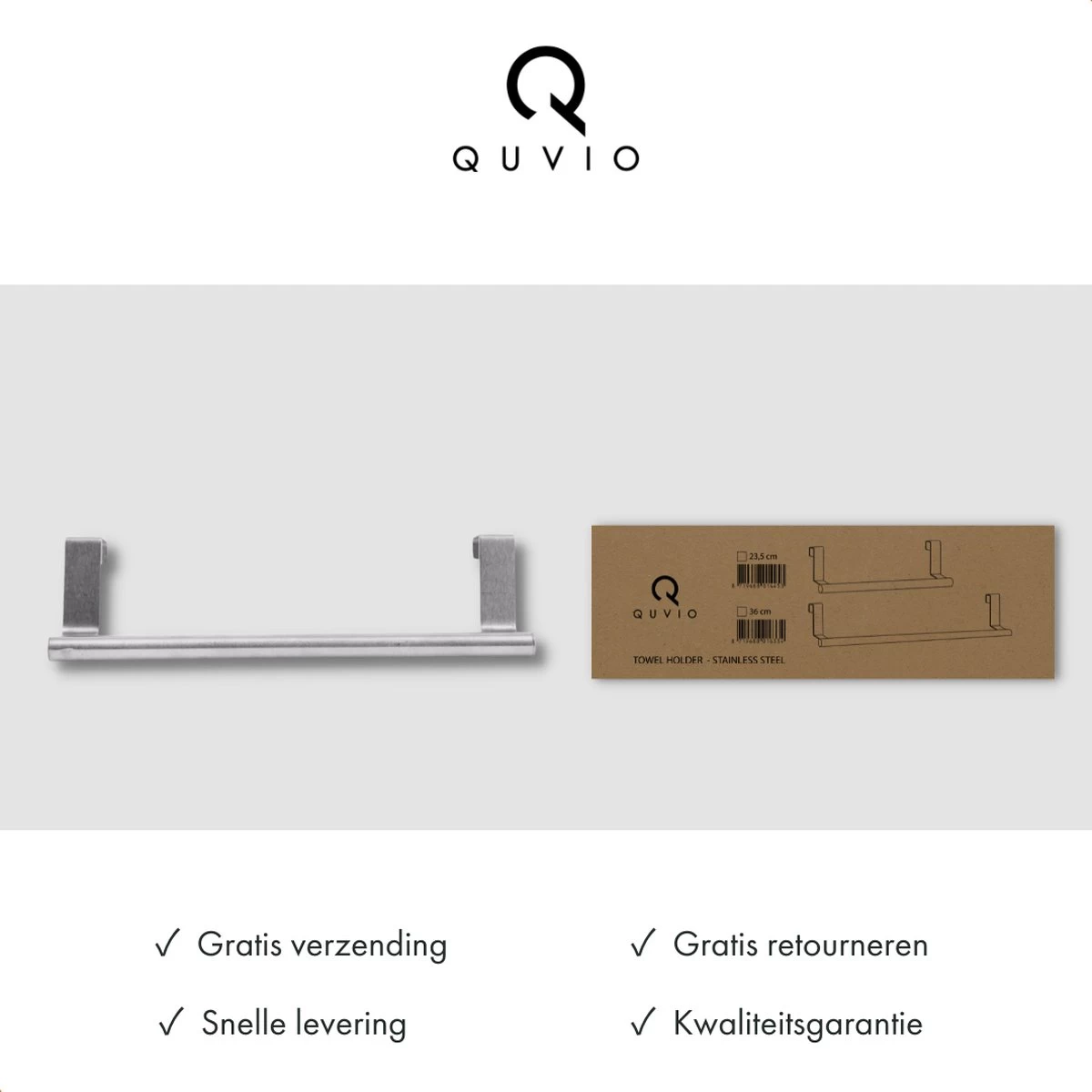 QUVIO Theedoekhouder RVS / Past Op Panelen Van Max. 1.8 Cm / Makkelijke Montage Op Een Keukenkastdeur / Stalen Handdoekhouder Voor In De Keuken - Lengte 23.5cm - RVS - Afbeelding 5