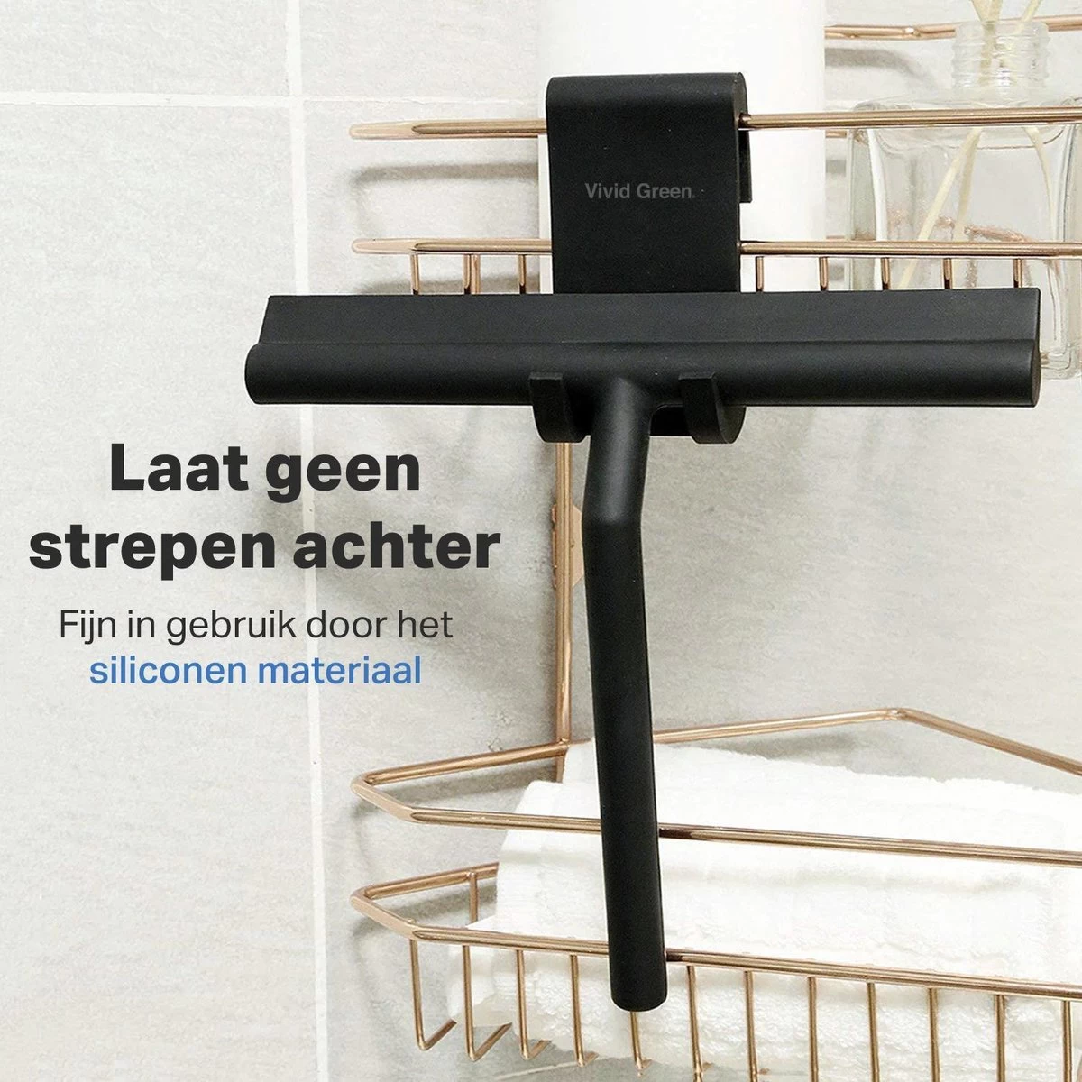 Vivid Green Siliconen Douchewisser Met Ophangsysteem – Raamwisser – Trekker Douche - Badkamer Accesoires – Wisser - Zwart - Afbeelding 3