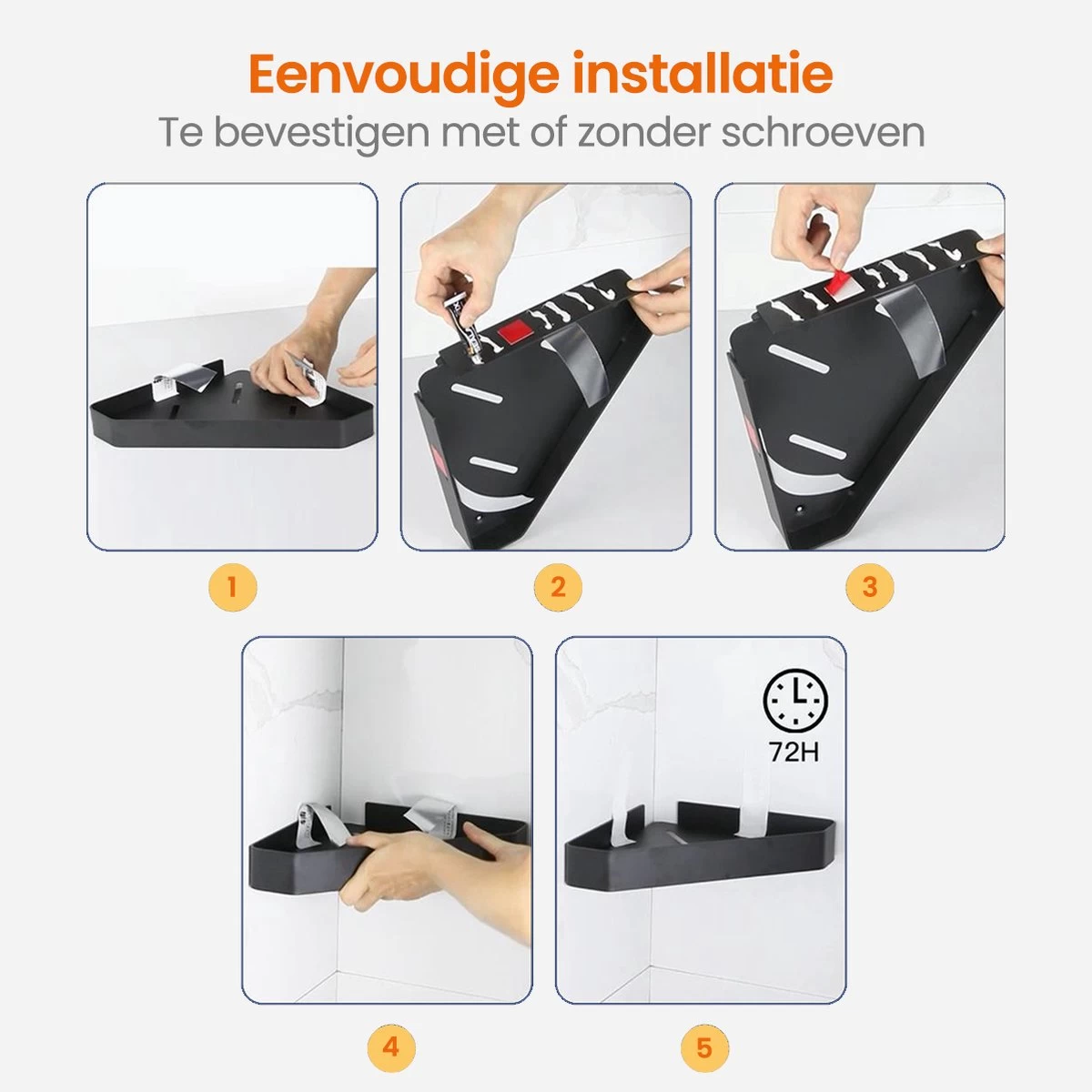 Goliving Doucherek 2 Laags - Doucherek Zonder Boren - Doucherekje Hoek - Douchemandje - Badkamerrek - Badkamer Accessoires - Zwart - Afbeelding 8