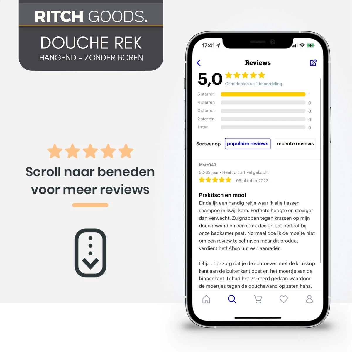 Merkloos Doucherek - Doucherek Zonder Boren - Doucherek Hangend - Zwart - RVS - Doucherekje - Badkamerrek - GRATIS DOUCHETIMER - Afbeelding 6