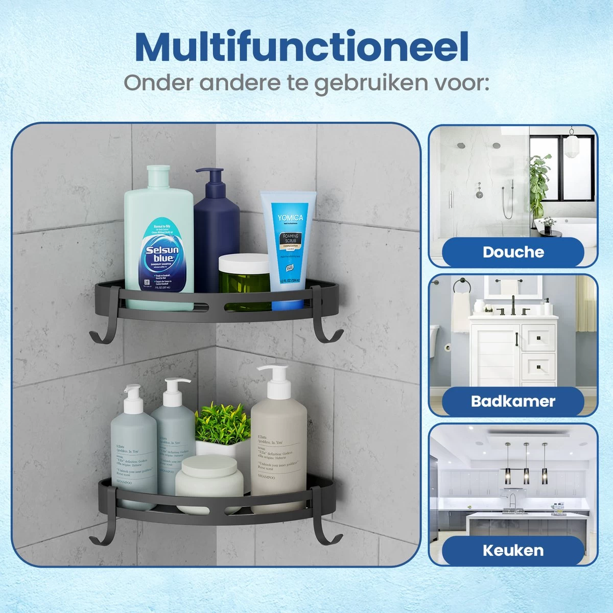 Merkloos Doucherek Zonder Boren – Doucherek – Badkamerrek – Zwart RVS – Zonder Boren – IP68 Waterdicht – 8KG Draagkracht – 2 Stuks - Afbeelding 4