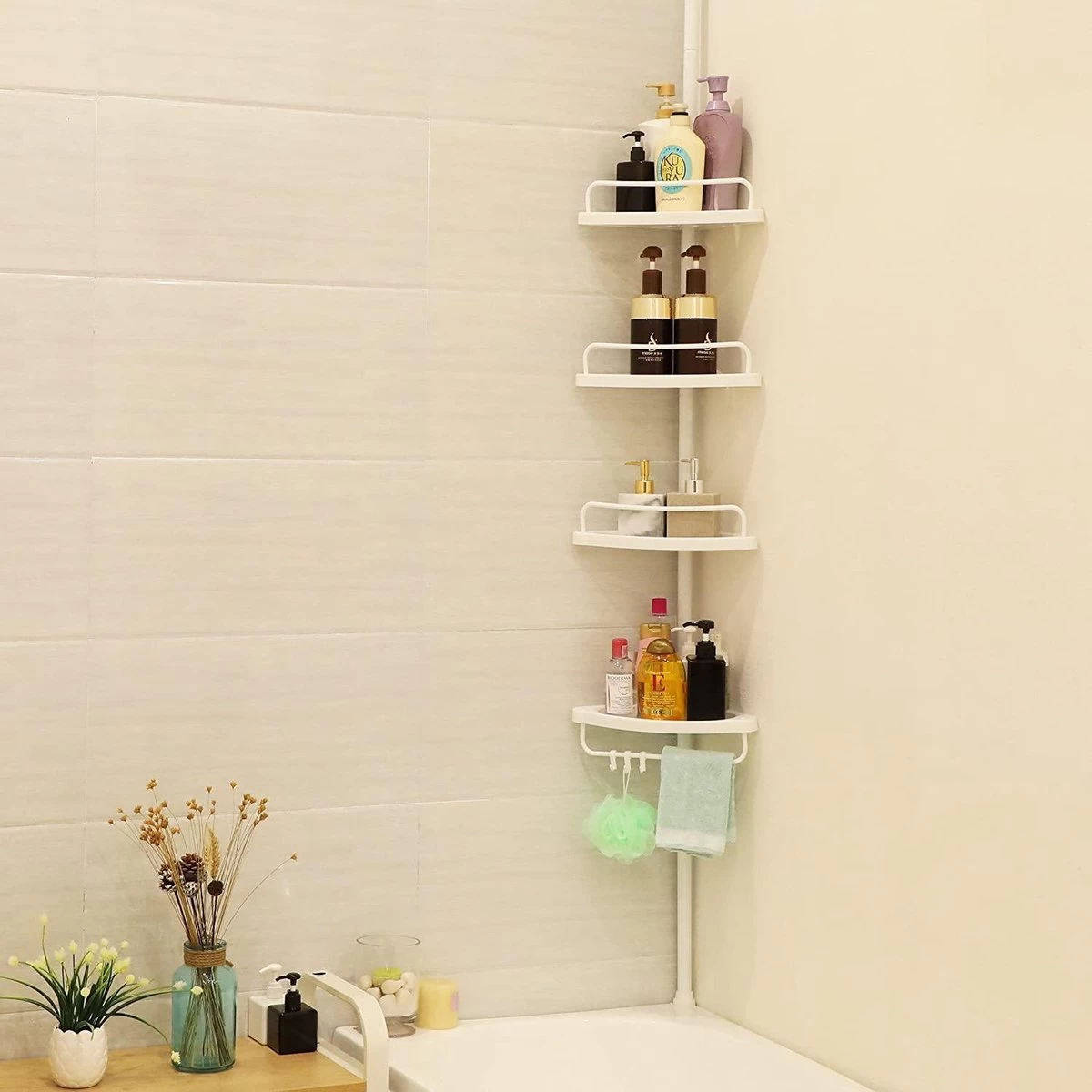 Hoppa! Telescopisch Doucherek Zonder Boren / Uitschuifbaar Douche Rek Van 85-305 Cm - Badopbergrek - Wit - Afbeelding 2