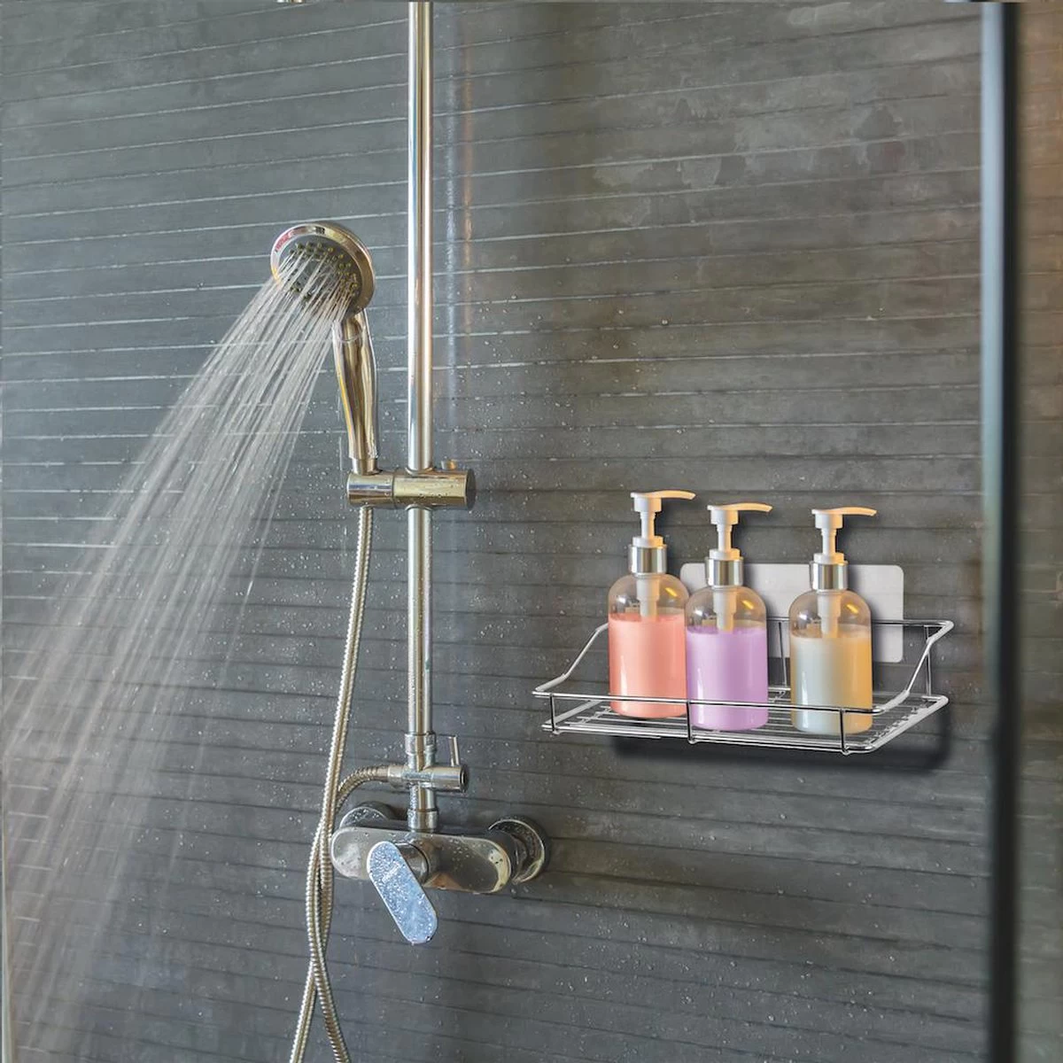 LifeGoods Zelfklevend Doucherek - 2 Stuks - Hangend Badkamer Rekje - Zonder Boren En Schroeven - RVS - Afbeelding 3