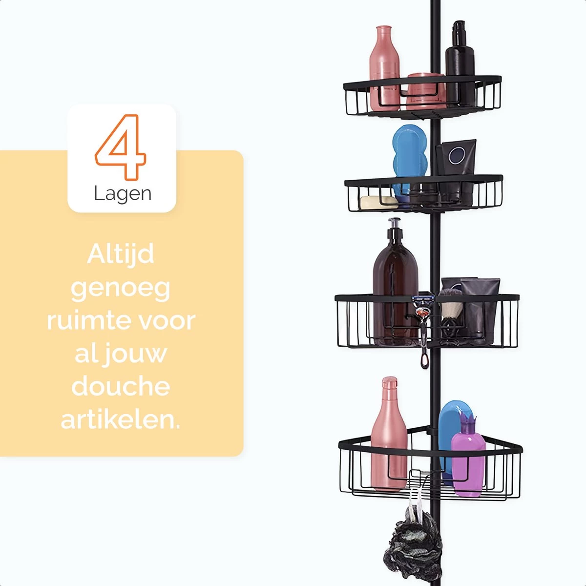 Goliving Doucherek - Doucherek Zonder Boren - Telescopisch Doucherek - Voor Plafonds Tot 2.9m Hoog - Zwart - Afbeelding 4