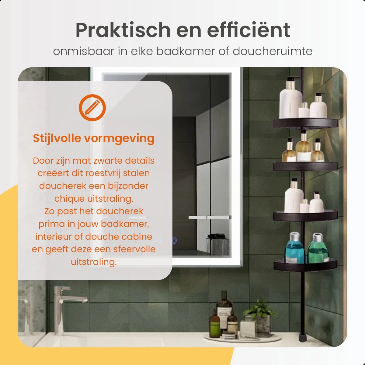 Goliving Doucherek - Doucherek Zonder Boren - Telescopisch Doucherek - Voor Plafonds Tot 2.9m Hoog - Dicht Design - Zwart - Afbeelding 5