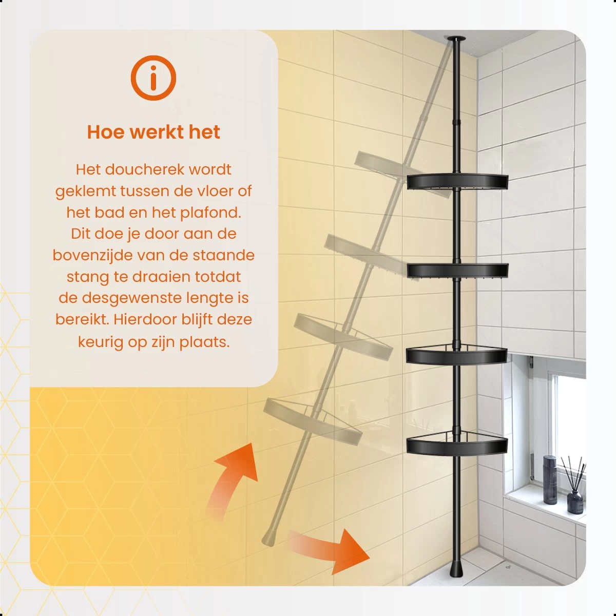 Goliving Doucherek - Doucherek Zonder Boren - Telescopisch Doucherek - Voor Plafonds Tot 2.9m Hoog - Dicht Design - Zwart - Afbeelding 7