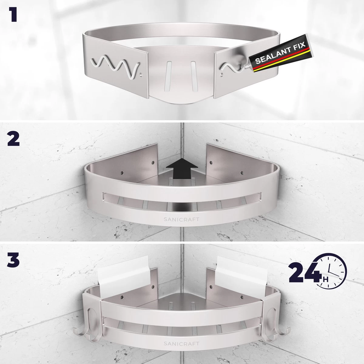 Sanicraft® Doucherekje - Doucherekje Zonder Boren - Geschikt Voor Elk Type Muur - Doucherekje Hangend - Doucheplank - Doucherekje Hoek - Doucherekje Zilver - Afbeelding 7