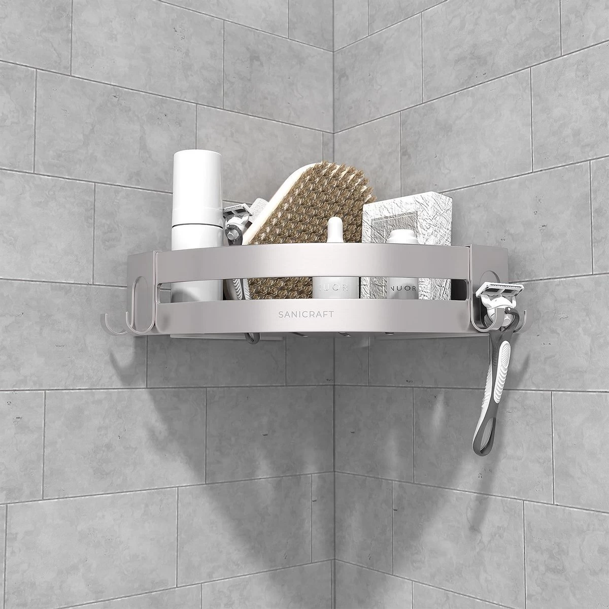 Sanicraft® Doucherekje - Doucherekje Zonder Boren - Geschikt Voor Elk Type Muur - Doucherekje Hangend - Doucheplank - Doucherekje Hoek - Doucherekje Zilver - Afbeelding 8