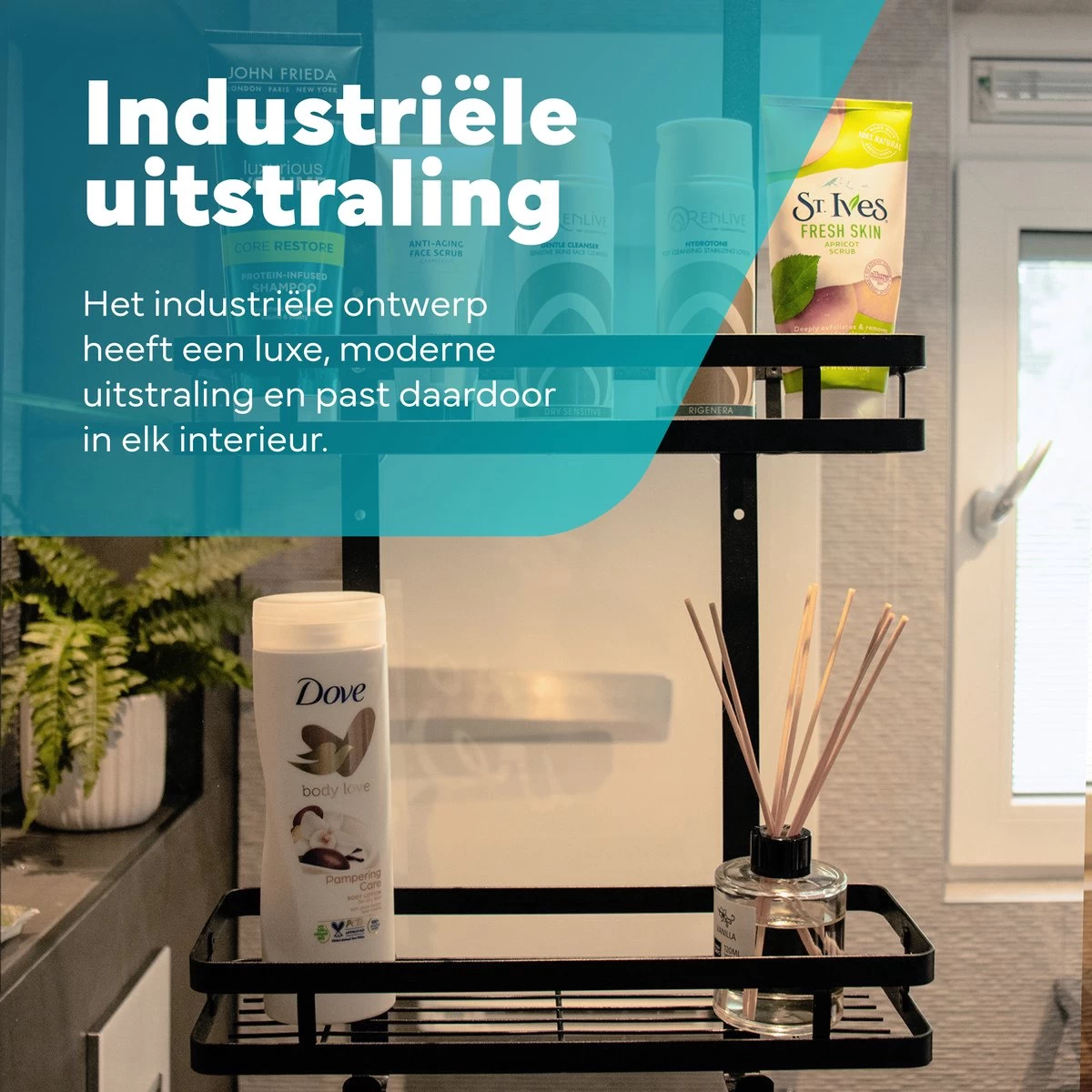 L'eauxe Doucherek Hangend Zonder Boren - Ophangbaar Badkamerrek Aan Douchewand - Opbergrek - Badkamer Accessoires - RVS - Zwart - Cadeau - Afbeelding 7