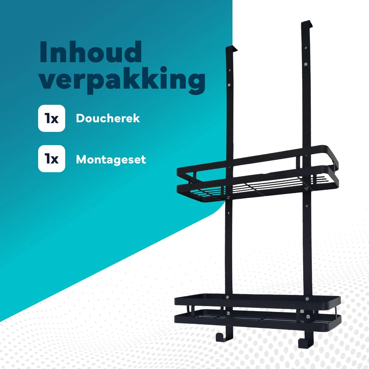 L'eauxe Doucherek Hangend Zonder Boren - Ophangbaar Badkamerrek Aan Douchewand - Opbergrek - Badkamer Accessoires - RVS - Zwart - Cadeau - Afbeelding 8