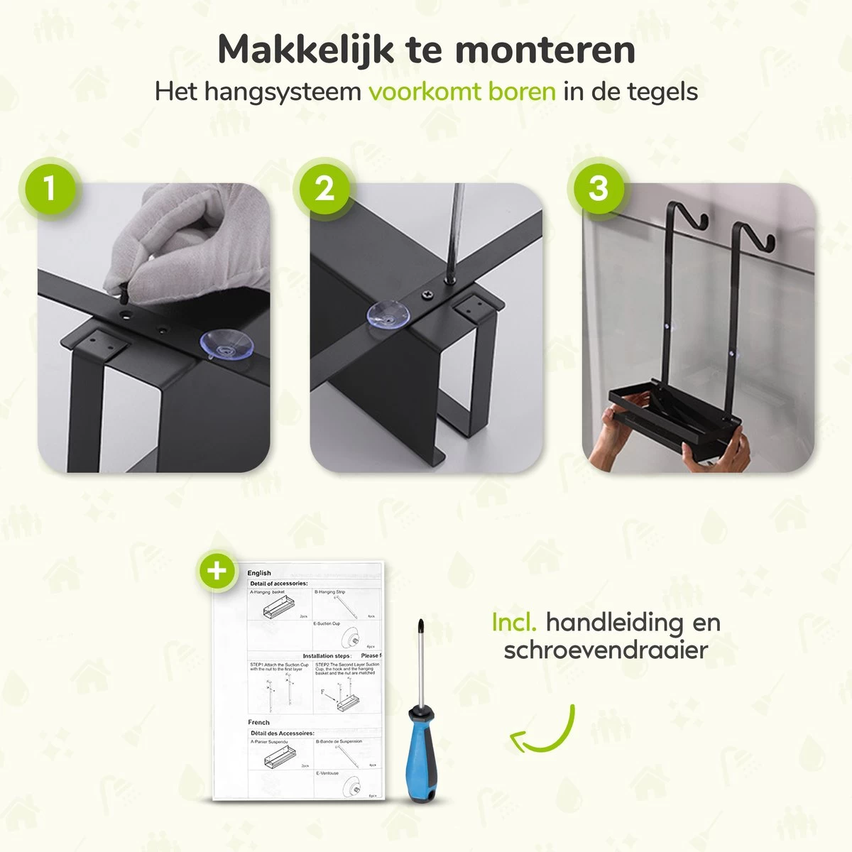 Doucherek Zonder Boren - Zwart - 2-Laags Doucherekje - Hangend Aan Douchewand - Afbeelding 2