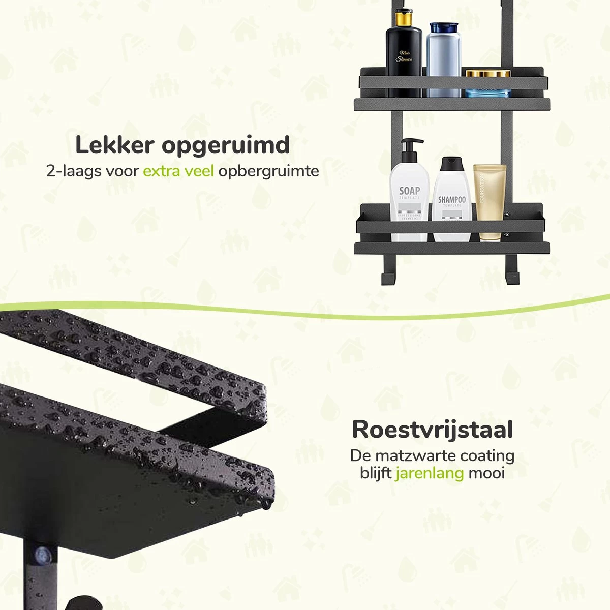 Doucherek Zonder Boren - Zwart - 2-Laags Doucherekje - Hangend Aan Douchewand - Afbeelding 3