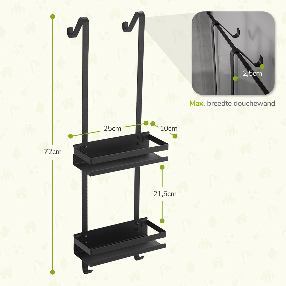 Doucherek Zonder Boren - Zwart - 2-Laags Doucherekje - Hangend Aan Douchewand - Afbeelding 6