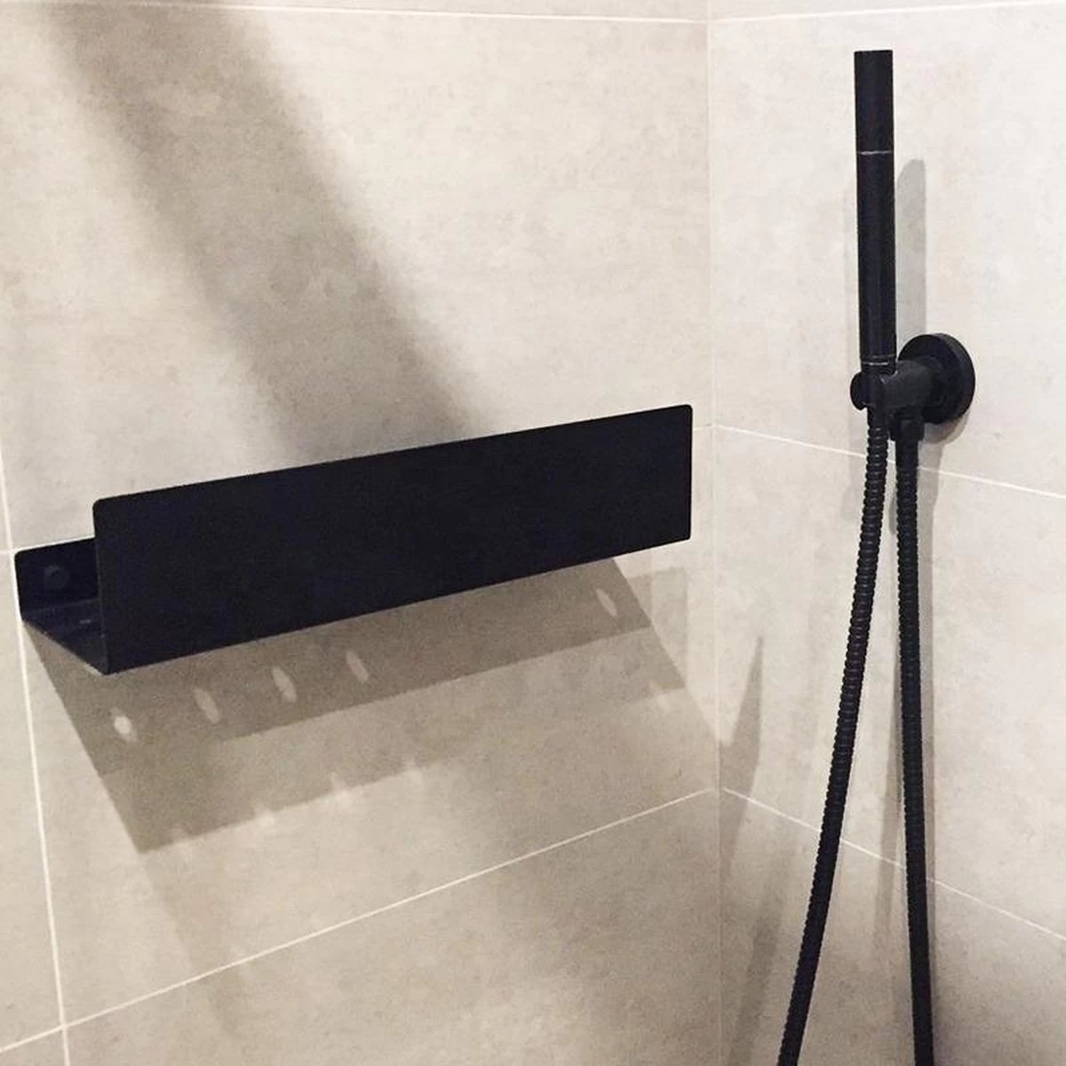 Doucherek Zwart - Shampoo Rek - RVS - Eenvoudig Te Monteren - Afbeelding 3