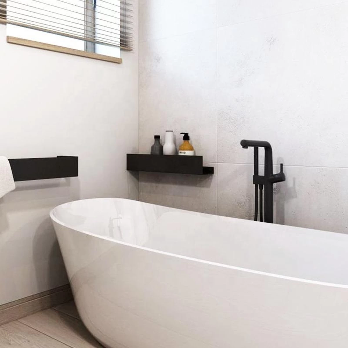 Doucherek Zwart - Shampoo Rek - RVS - Eenvoudig Te Monteren - Afbeelding 5