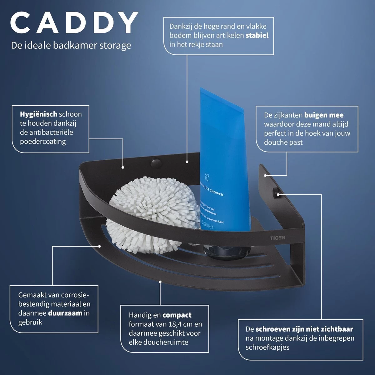 Tiger Caddy - Douchemand Hoek 18,4 Cm - Zwart - Afbeelding 8