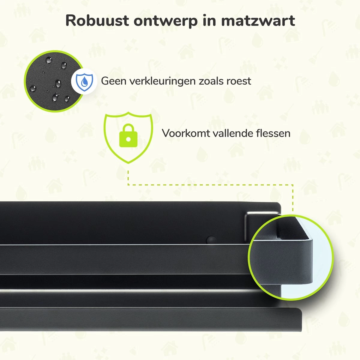 Doucherek Zwart 30 CM - Badkamer Rekje Douche - Zonder Boren - Douchemandje - Afbeelding 8