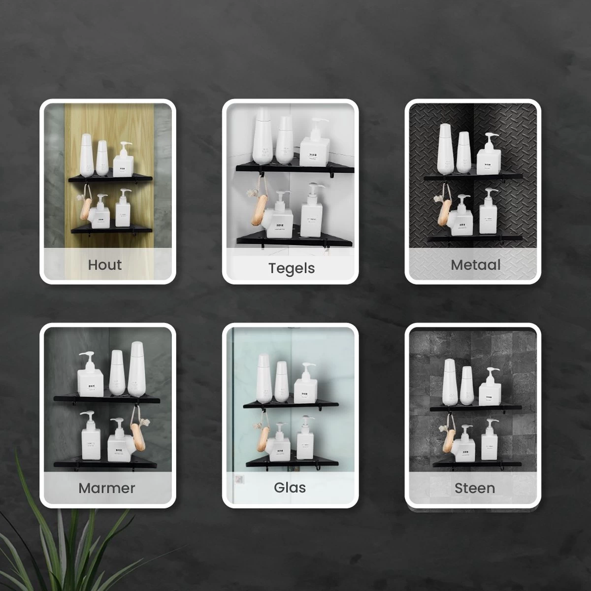 Dubbele Doucherek Zwart Zonder Boren – Sterke Lijmbasis - Badkamer Rek – Hoek – Doucherekjes – Incl. Schroeven – Incl. 2 Haken - Afbeelding 4