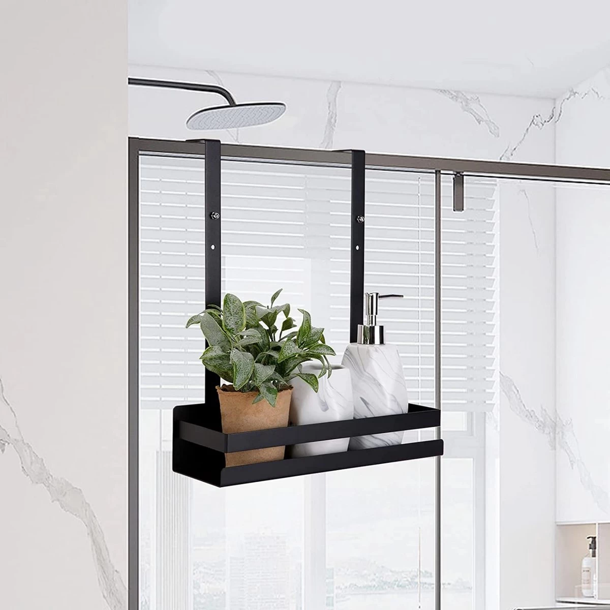 Doucherek Hangend - Ophangbaar Doucherek - Mat Zwart - Badkamerrek - Zonder Boren - Doucherek Aan Douchewand - Doucherekje - Afbeelding 2