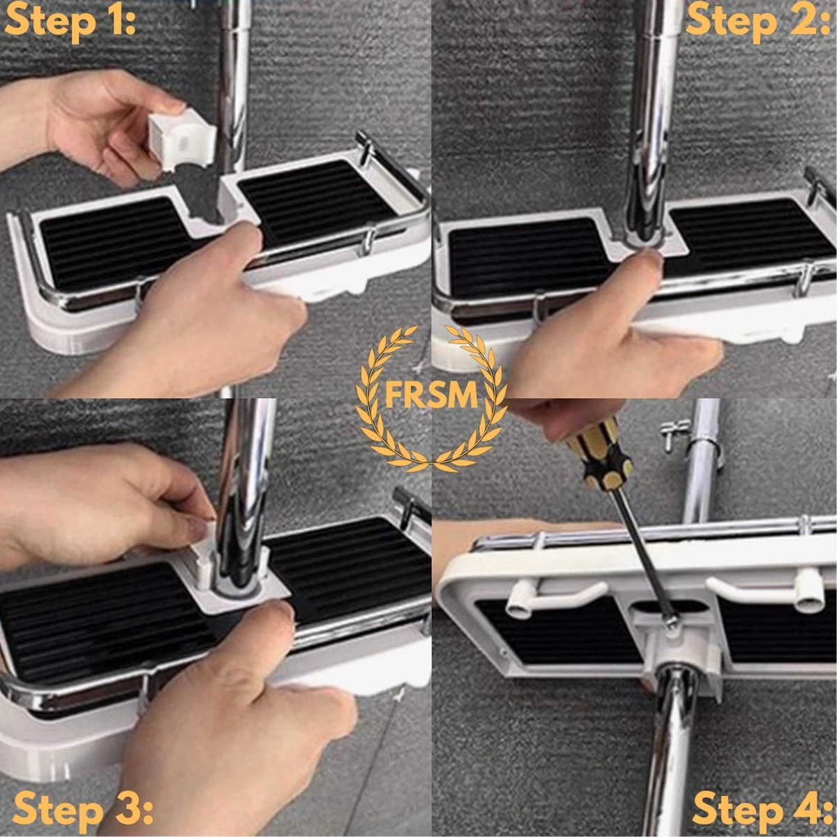 Merkloos Doucherek Zonder Boren –Douchemand- Badkamerrek-Doucheplank- Badkamer Organiser- Doucherek Hangend-Doucherek Zwart – Doucherek Hangend – Badkamer Organizer – Douche Organizer - Doucherekje - Doucherekje Zonder Boren-Zilver-Zwart-Wit - Afbeelding 8