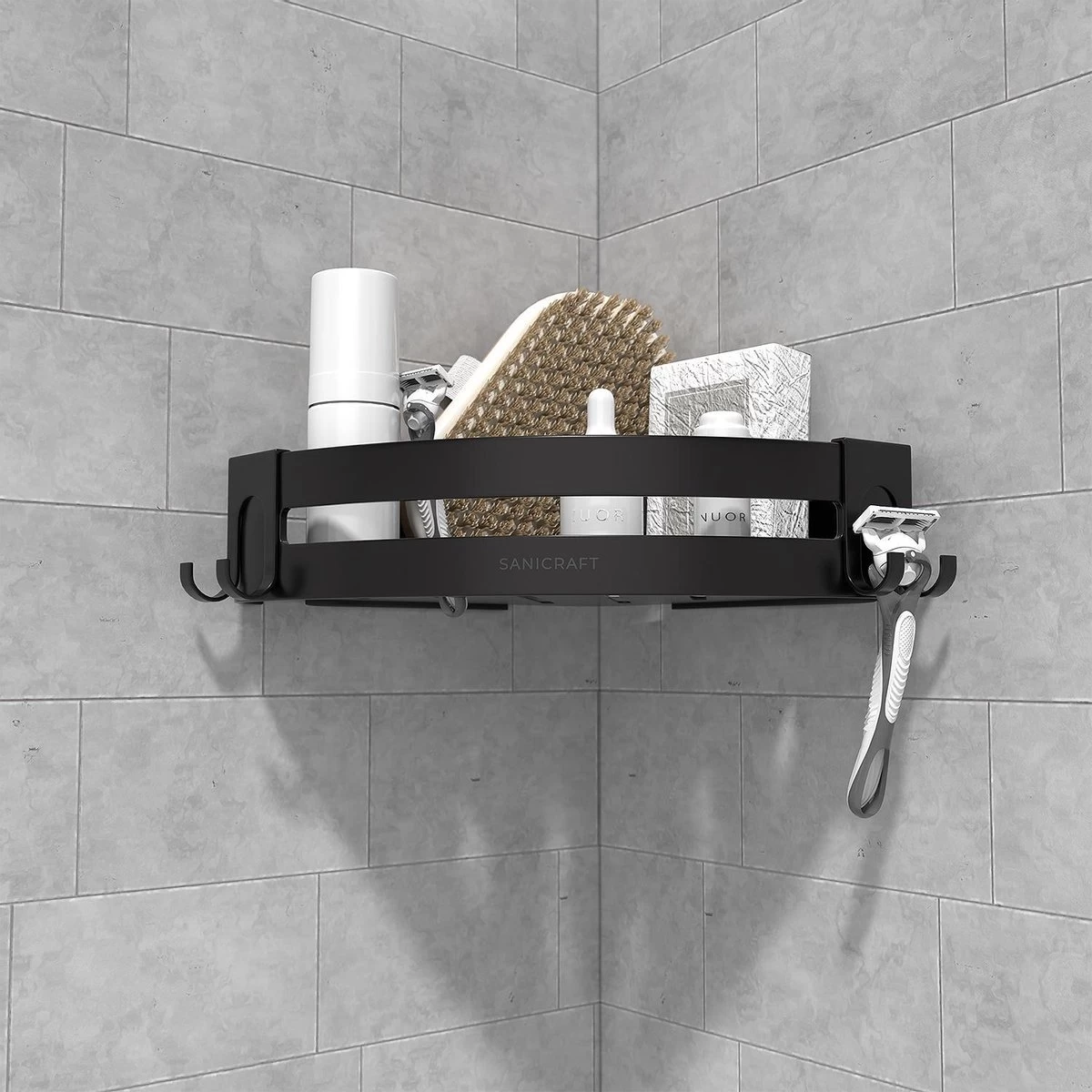 Sanicraft® Doucherekje - Doucherekje Zonder Boren - Geschikt Voor Elk Type Muur - Doucherekje Hangend - Doucheplank - Doucherekje Hoek - Doucherekje Zwart - Afbeelding 7