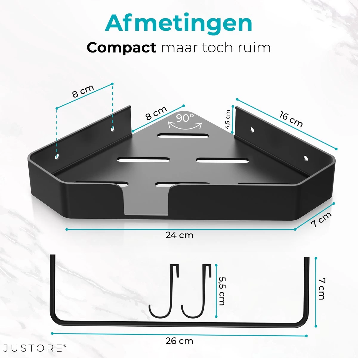 Luxe Doucherek Zonder Boren – 1/2/3 Laags – 32 Cm – Hangend – Aluminium – Zwart - Afbeelding 2