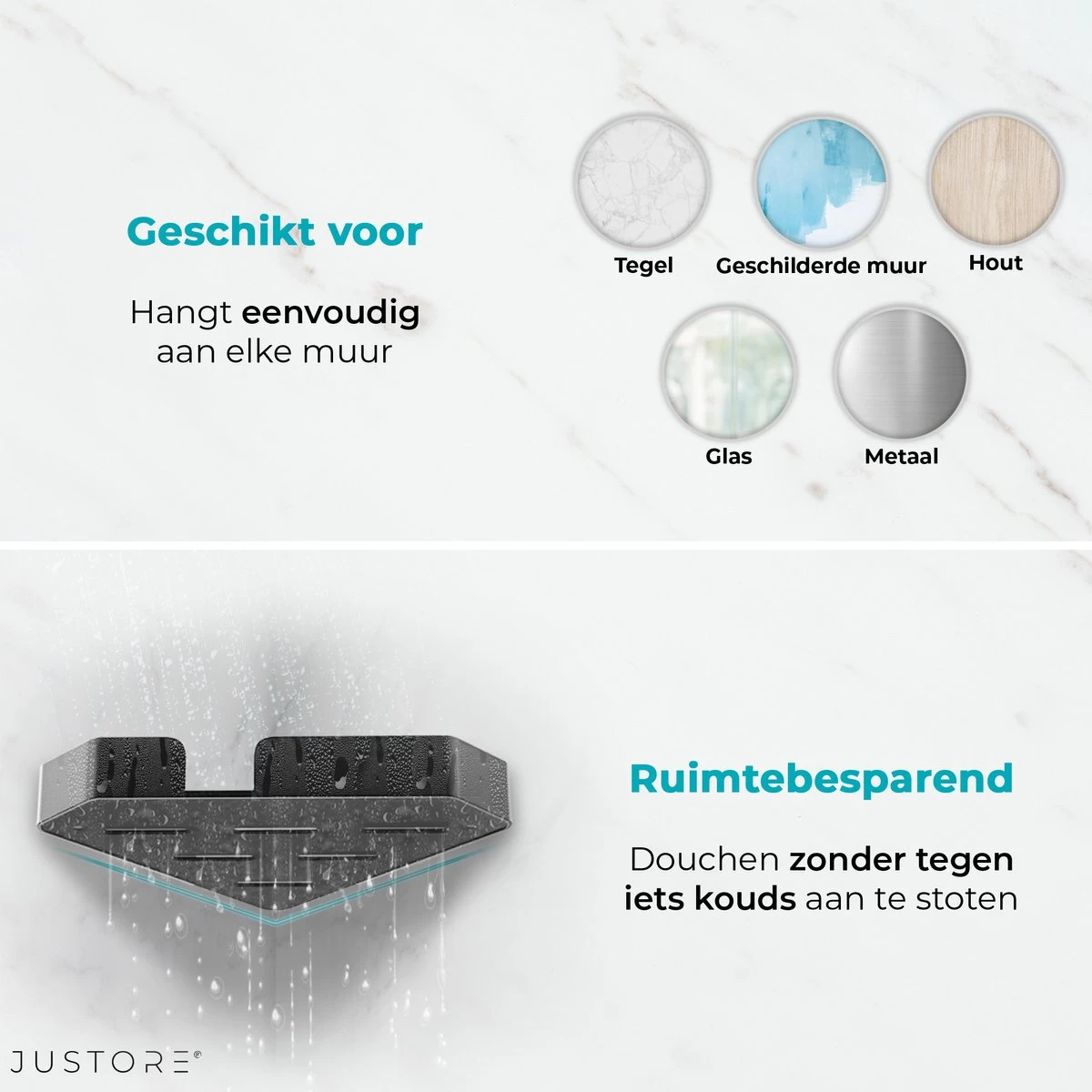 Luxe Doucherek Zonder Boren – 1/2/3 Laags – 32 Cm – Hangend – Aluminium – Zwart - Afbeelding 5