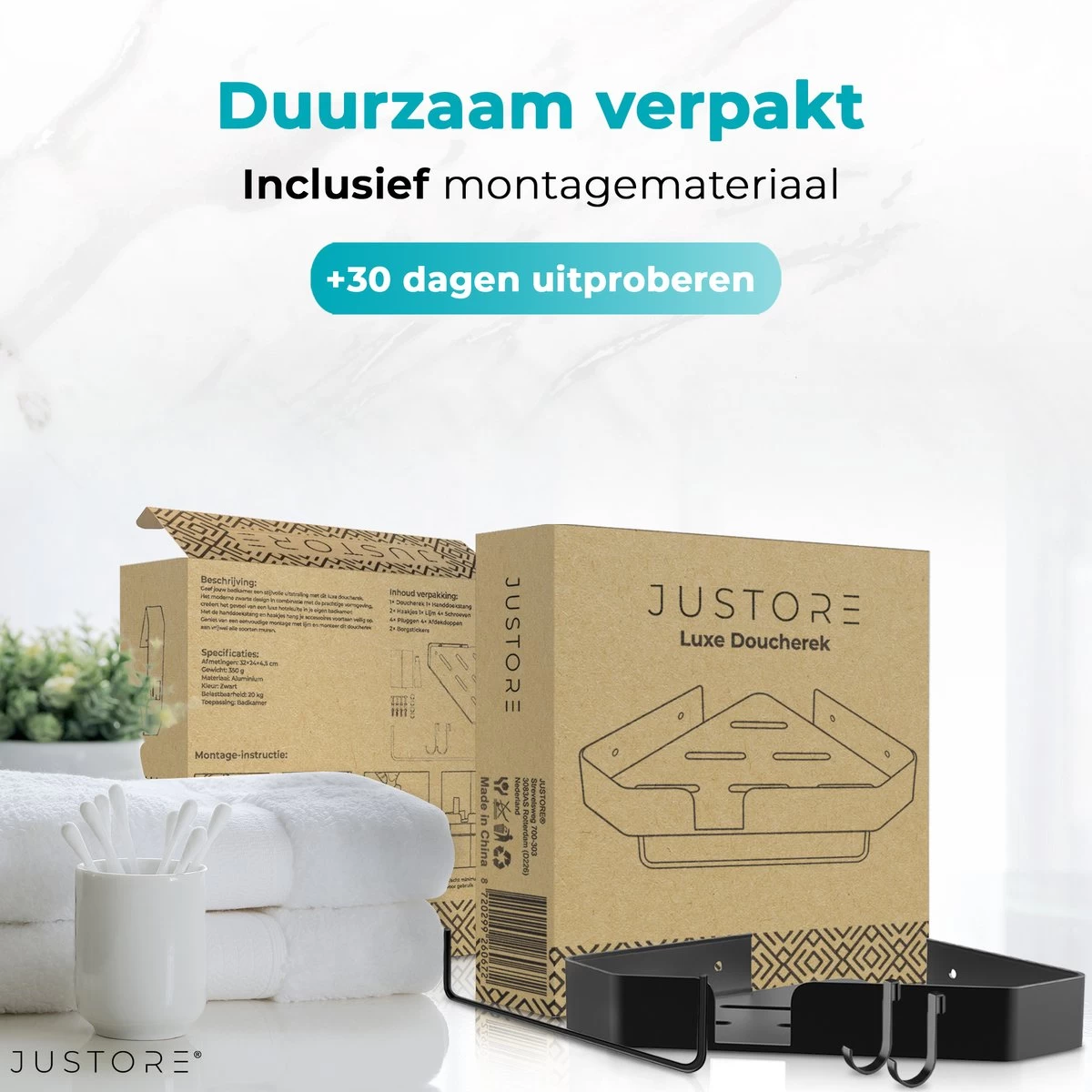 Luxe Doucherek Zonder Boren – 1/2/3 Laags – 32 Cm – Hangend – Aluminium – Zwart - Afbeelding 11