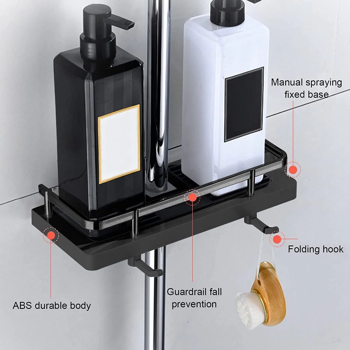 Merkloos Douchestang Opbergrek - Zonder Boren - Luxe - Zwart - Shampoohouder - Zeephouder - Opbergrek - Douche - Douchegelhouder - Afbeelding 3