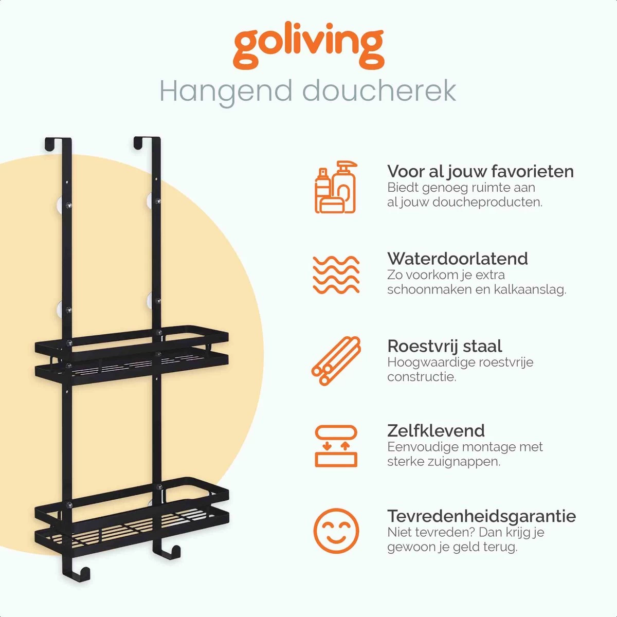 Goliving Doucherek - Doucherek Zonder Boren - Hangend Doucherek - RVS - Twee Laags - Zwart - Afbeelding 2