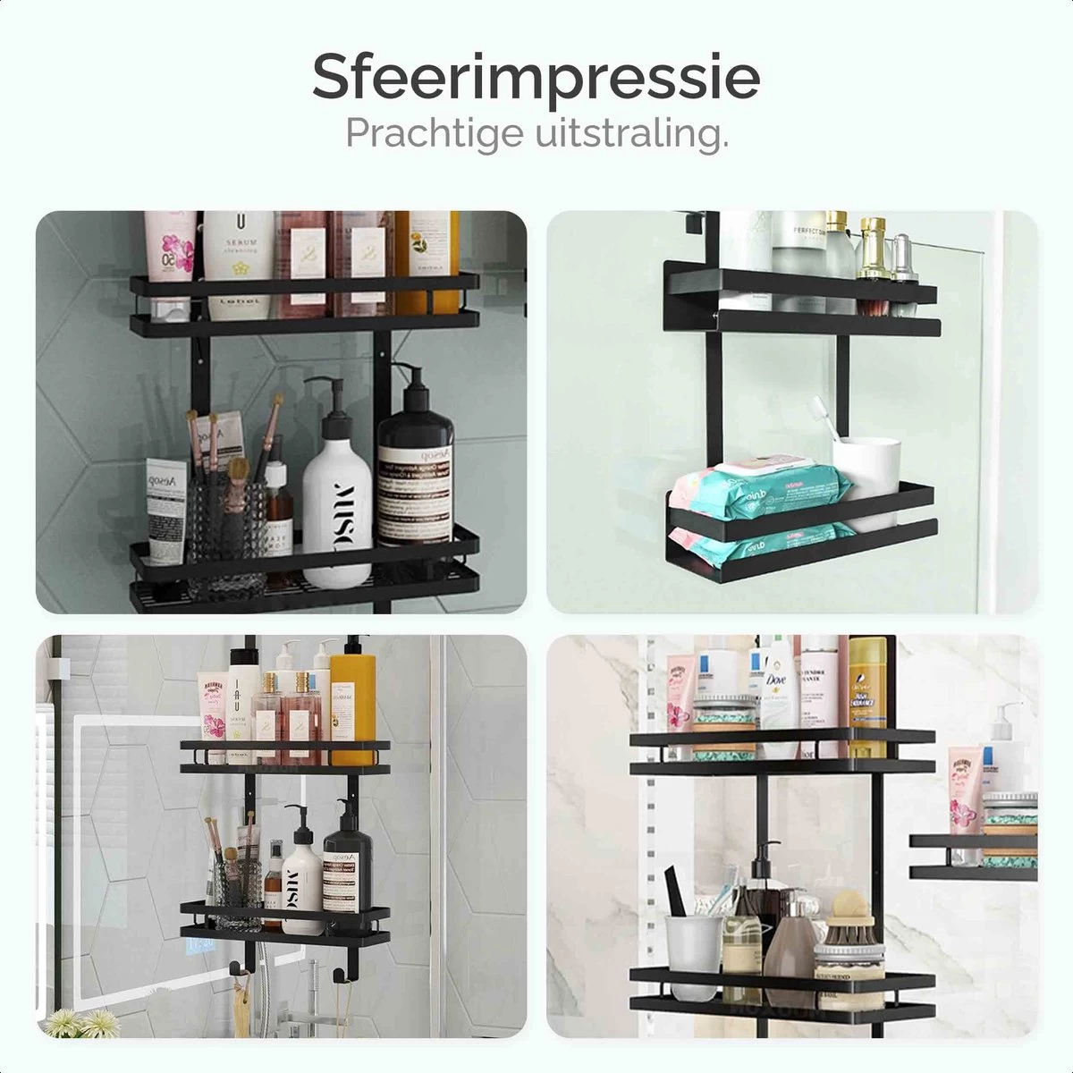 Goliving Doucherek - Doucherek Zonder Boren - Hangend Doucherek - RVS - Twee Laags - Zwart - Afbeelding 3