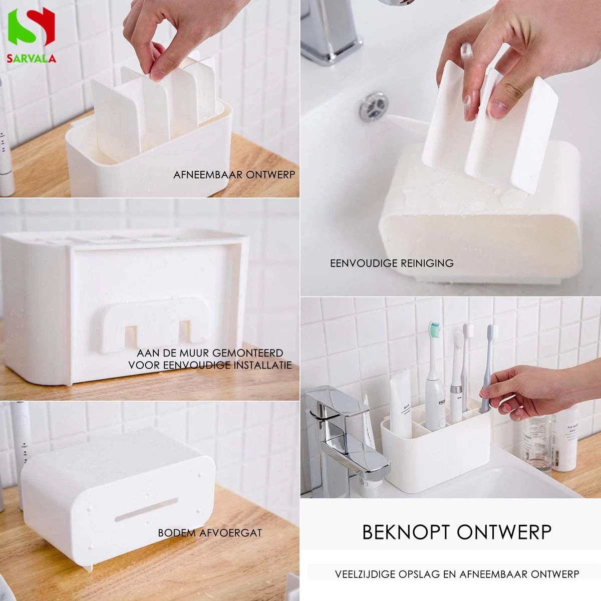 Tandenborstelhouder - Wastafelmeubel - Vrijstaand Of Wandgemonteerd - Wit - Afbeelding 3