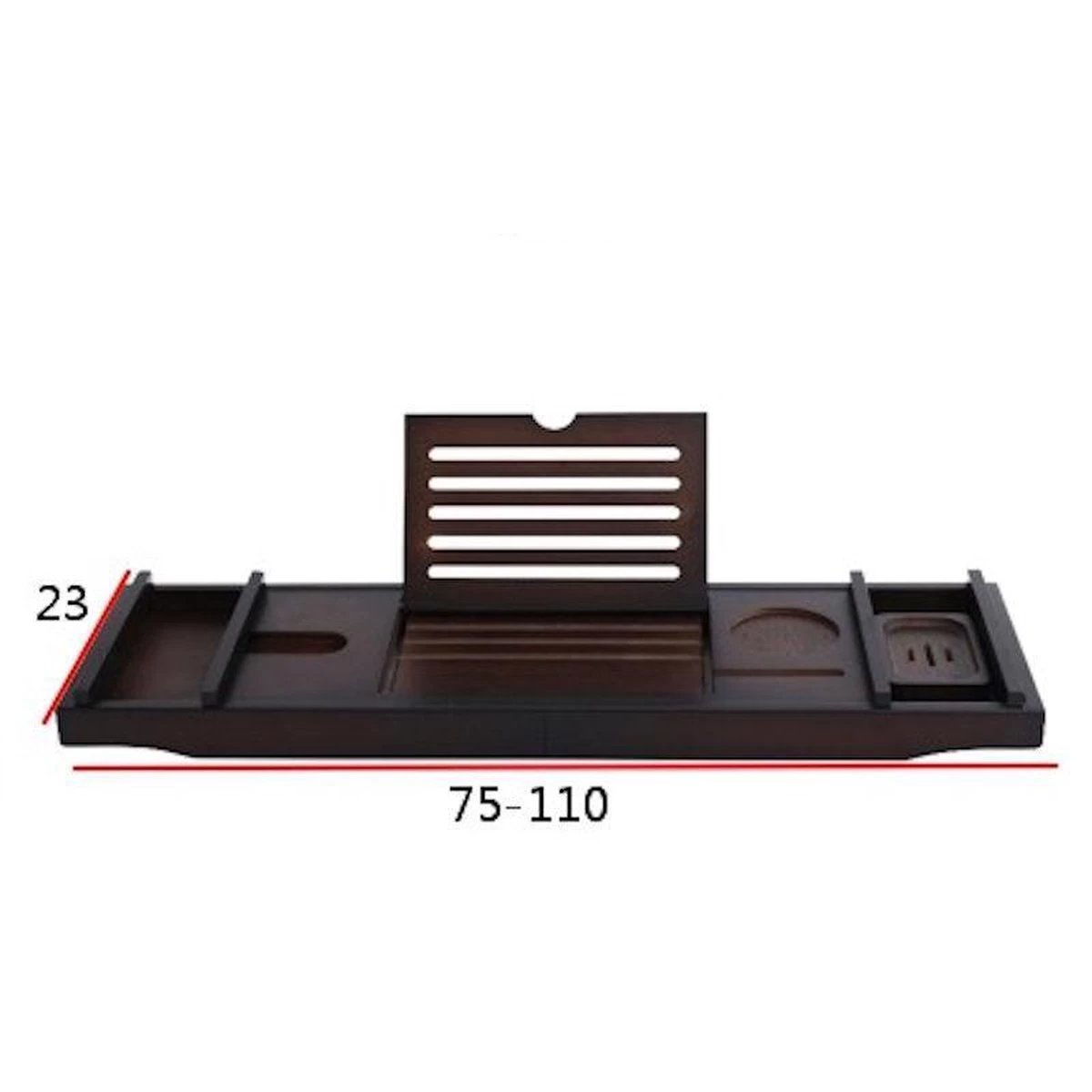 Merkloos Decopatent® Badplank - Uitschuifbaar 75 -> 110 Cm - Verstelbaar Bamboe Badrekje Voor In Bad - Boekenhouder - Tablethouder - Bruin - Afbeelding 3