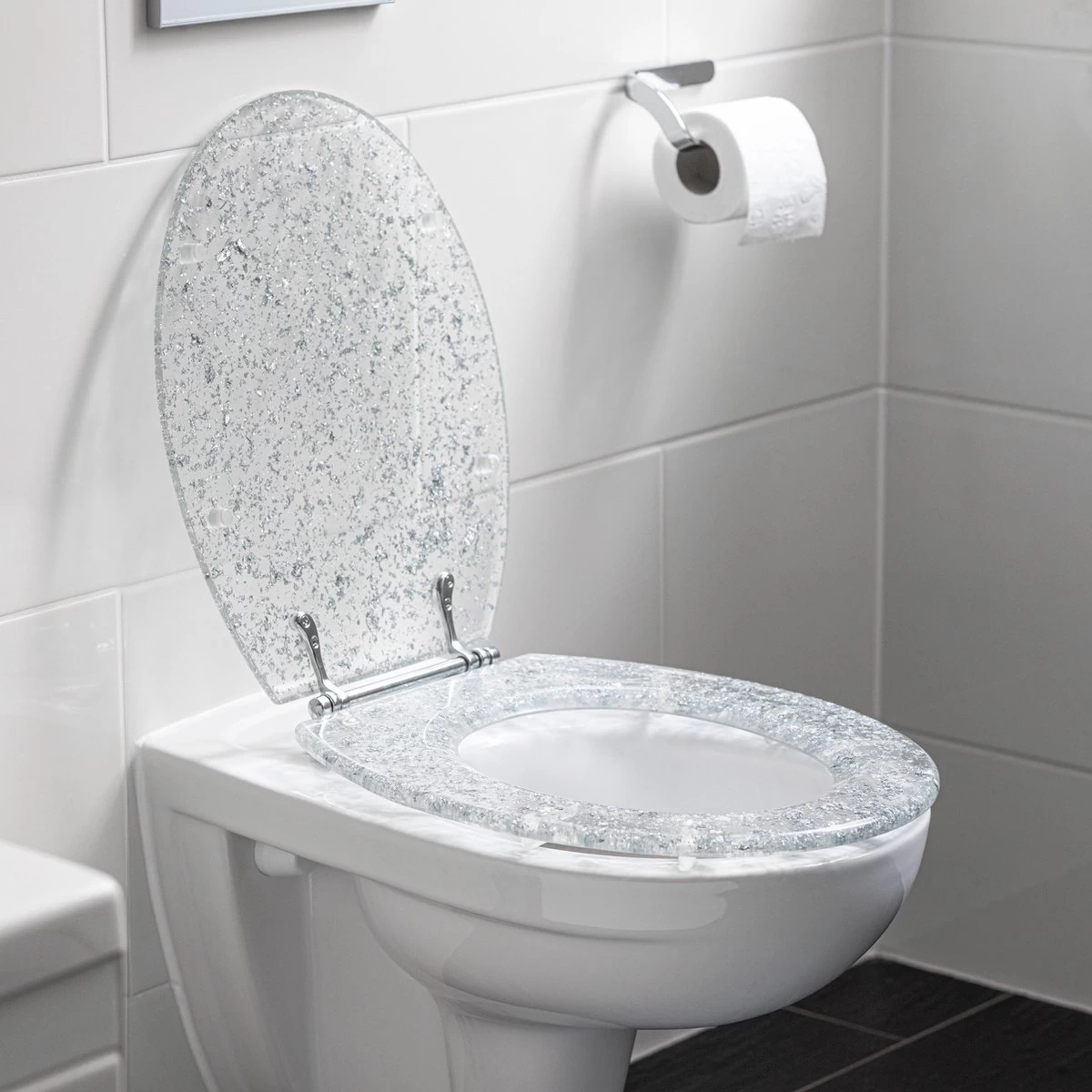 Navaris Toiletbril Met Glitter Design - Transparante Wc-bril 42 X 36 X 4,5 Cm - Makkelijk Te Bevestigen - Afbeelding 2