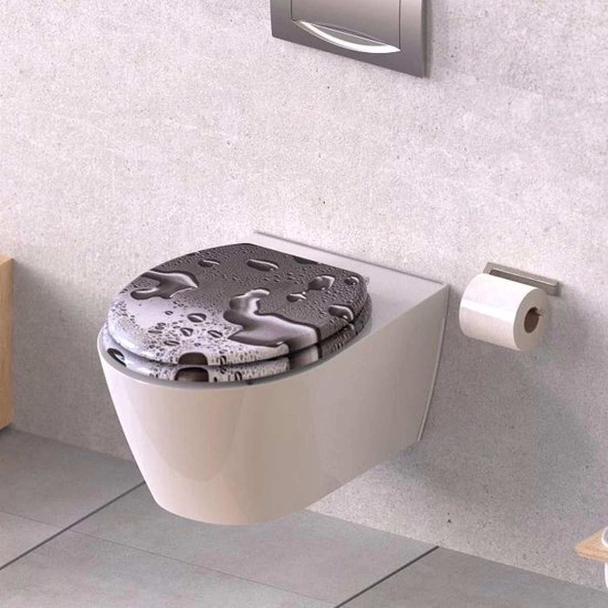 SCHÜTTE WC-Bril 80123 GREY STEEL - MDF-Hout - Soft Close - Verchroomde Scharnieren - Decor - 3-zijdige Print - Afbeelding 4