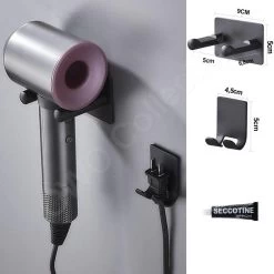 OWO - Muurbeugel Houder RVS Met Stekker Houder Geschikt Voor Dyson Supersonic Haardroger HD01 Föhn - Zwart
