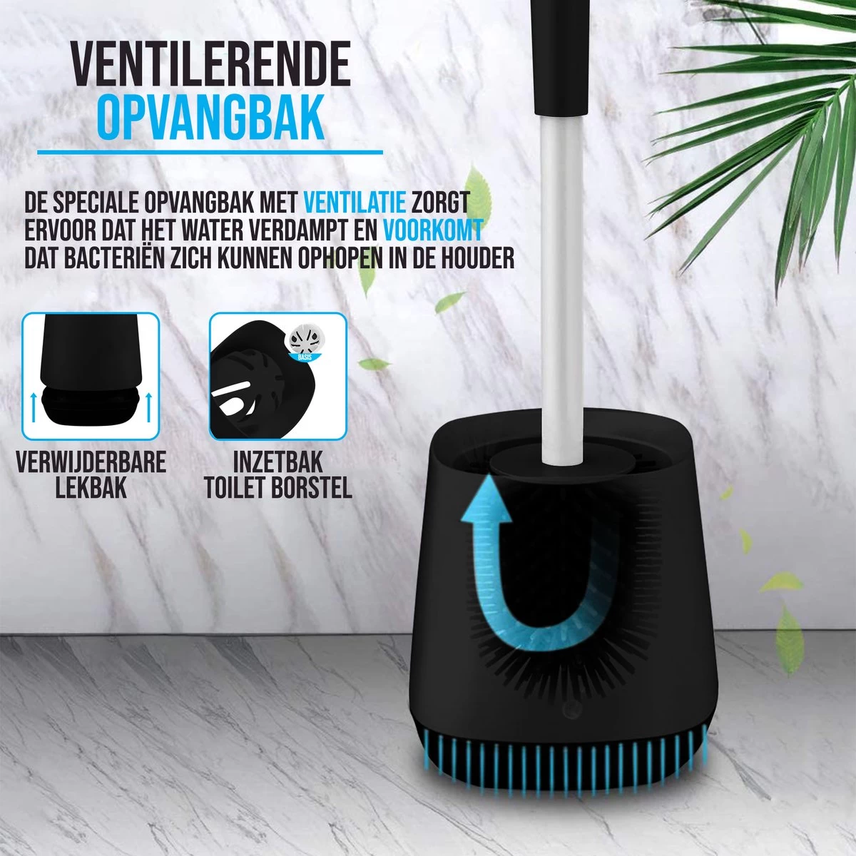 Strex Toiletborstel Siliconen Met Houder Zwart - Sneldrogend, Hygiënisch & Antibacteriële Werking - WC Borstel - Toilet Borstel Houder - Afbeelding 3