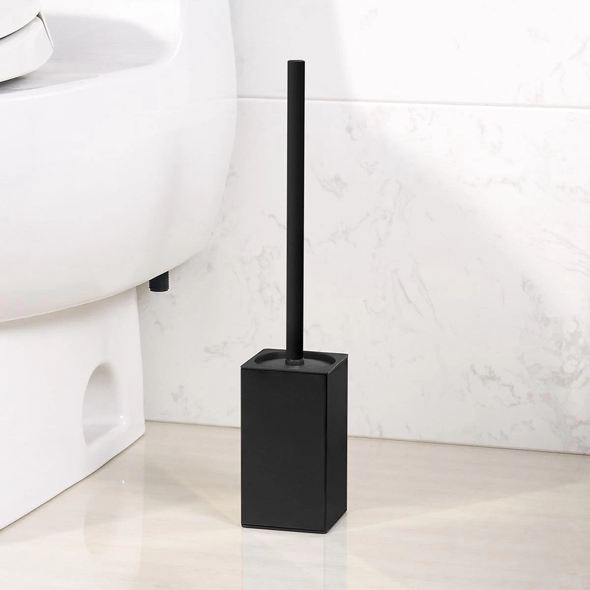 VDN Stainless Toiletborstel Met Houder - Toiletborstelhouder - Zwart - Wc Borstel Met Houder - Vierkant - RVS - Vrijstaand - Afbeelding 2