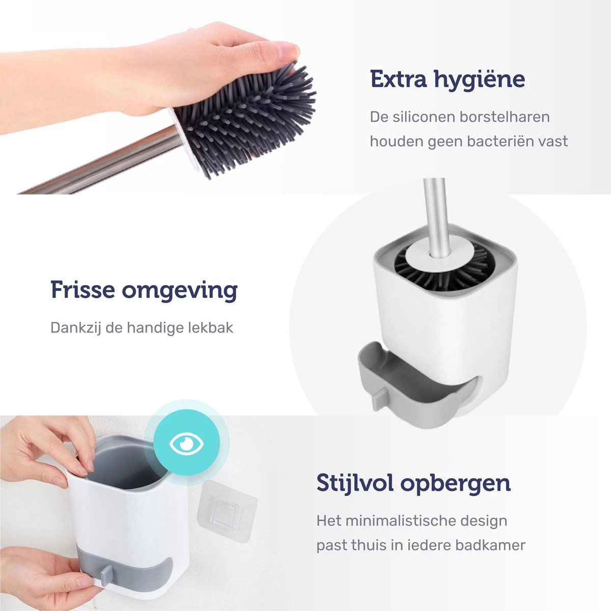 WC Borstel - Toiletborstel - WC Borstel Met Houder - Siliconen Toiletborstel - Vrijstaand Of Hangend - Slimme Lekbak - Optimale Hygiëne - Afbeelding 5