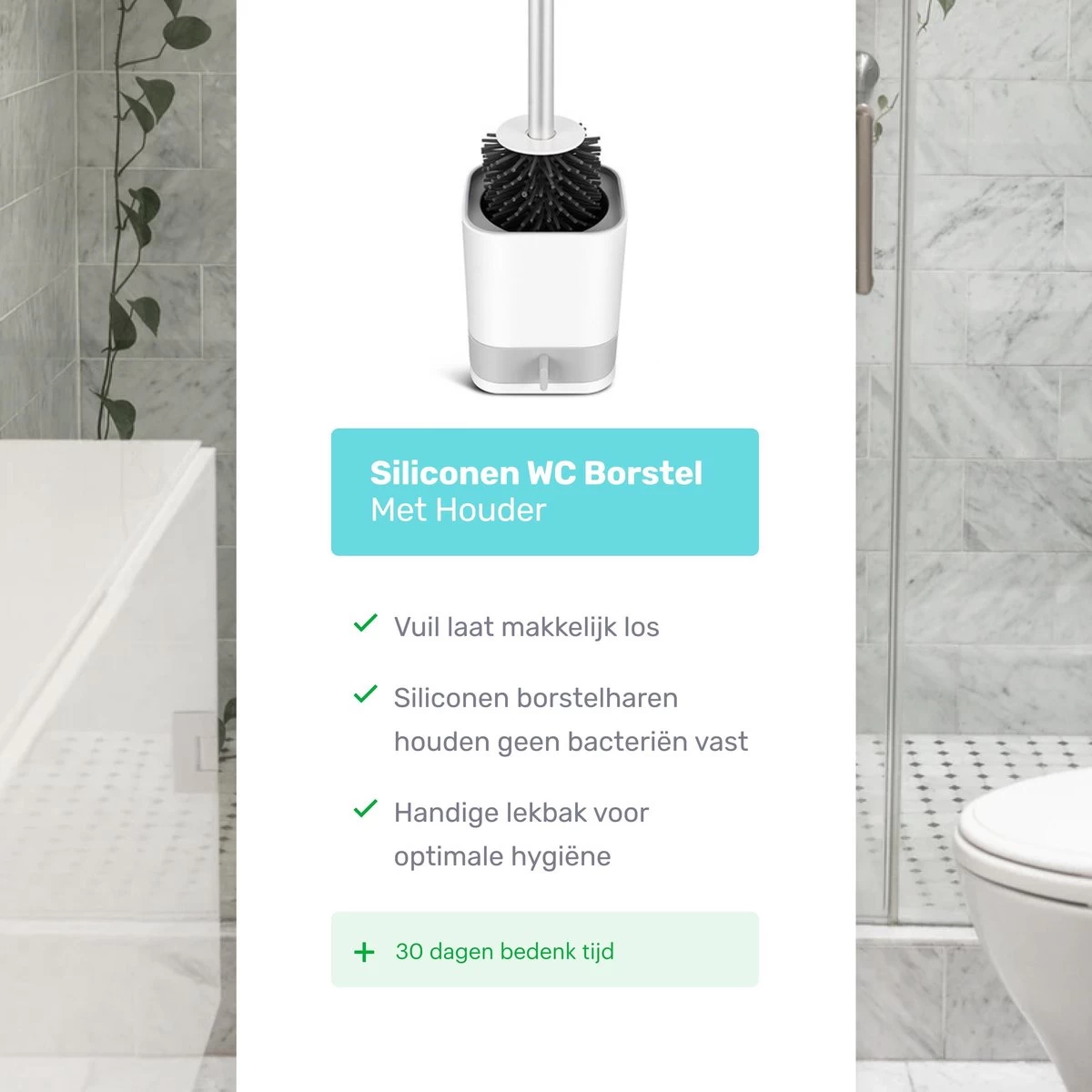 WC Borstel - Toiletborstel - WC Borstel Met Houder - Siliconen Toiletborstel - Vrijstaand Of Hangend - Slimme Lekbak - Optimale Hygiëne - Afbeelding 9