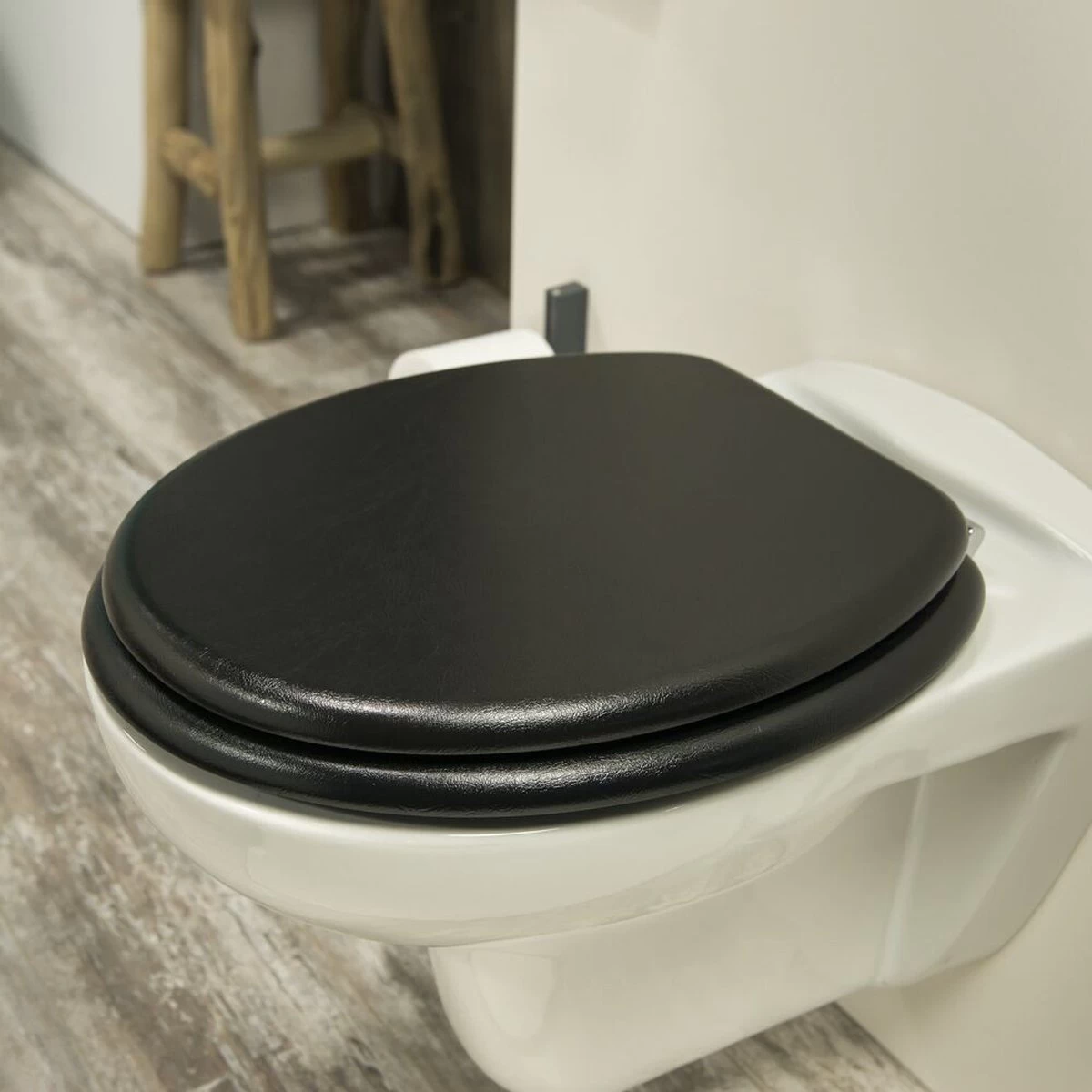 Tiger Leatherlook - Toiletbril - WC Bril - MDF - Zwart - Afbeelding 4