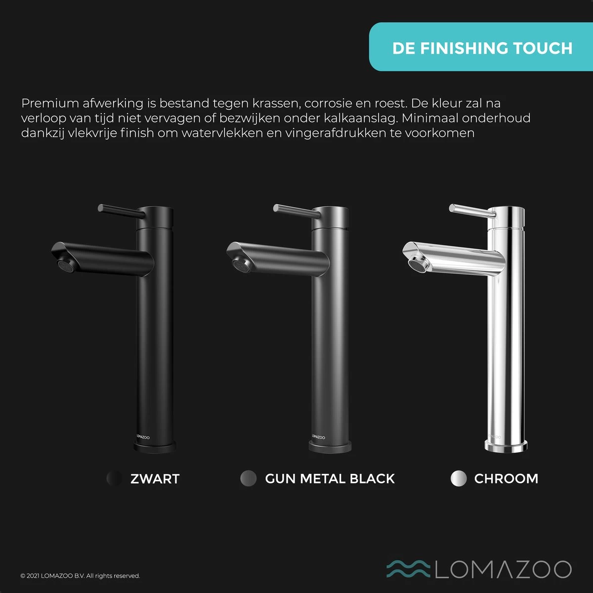 LOMAZOO Wastafelkraan Zwart Ceres - Badkamerkraan - Wastafel Kraan - Mengkraan Wastafel - Hoge Uitloop - Afbeelding 6